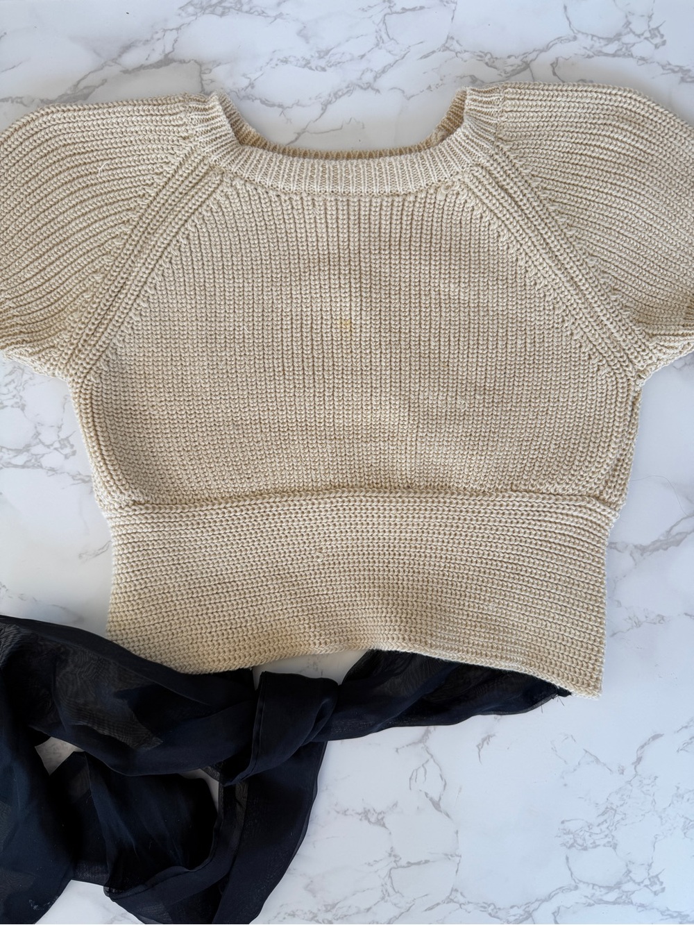 Lovers + Friends Beige Ribbed Knit Crewneck Top